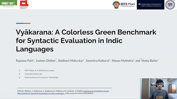 Vyākarana: A Colorless Green Benchmark for Syntactic Evaluation in Indic Languages