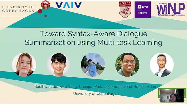 Towards Syntax-Aware DialogueSummarization using Multi-task Learning