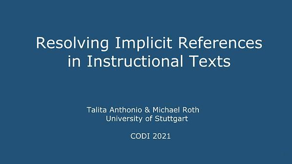Resolving Implicit References in Instructional Texts