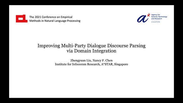 Improving Multi-Party Dialogue Discourse Parsing via Domain Integration
