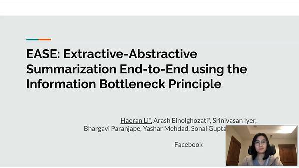 EASE: Extractive-Abstractive Summarization End-to-End using the Information Bottleneck Principle