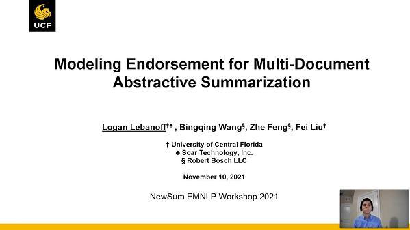 Modeling Endorsement for Multi-Document Abstractive Summarization