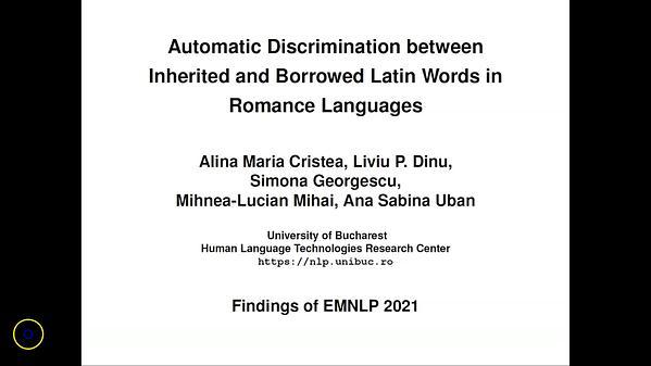 Automatic Discrimination between Inherited and Borrowed Latin Words in Romance Languages