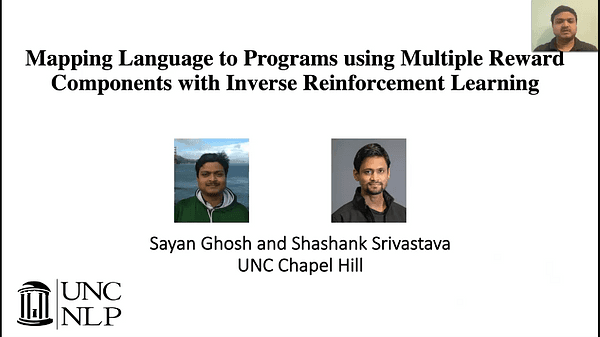 Mapping Language to Programs using Multiple Reward Components with Inverse Reinforcement Learning