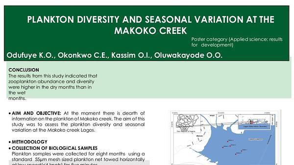Plankton Diversity and Seasonal Variation at the Makoko Creek