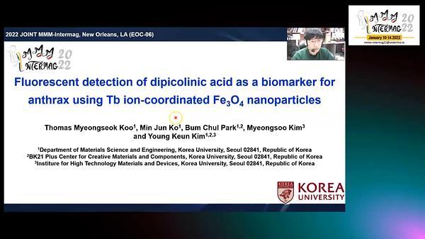 Fluorescent detection of dipicolinic acid as a biomarker for anthrax using Tb ion-coordinated Fe3O4 nanoparticles