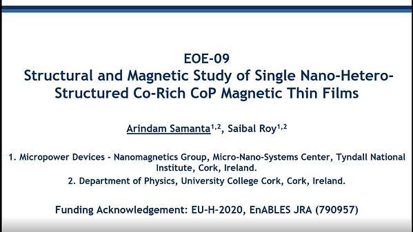 Structural and Magnetic Study of Single Nano-Hetero-Structured Co-Rich CoP Magnetic Thin Films
