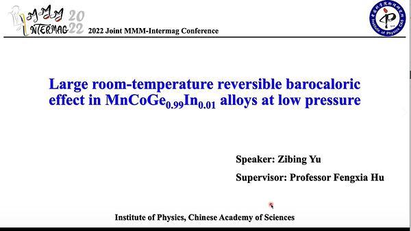 Large room-temperature reversible barocaloric effect in MnCoGe0.99In0.01 alloys at low pressure