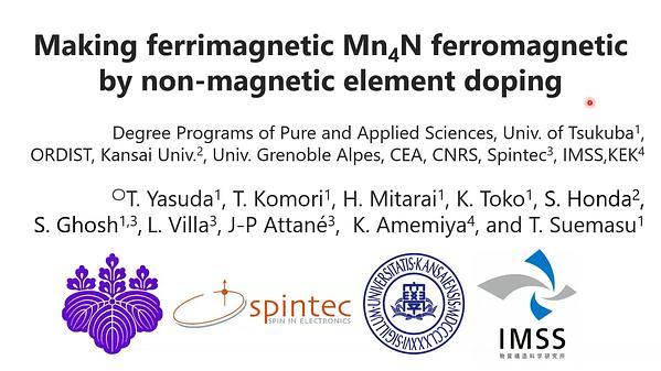 Making ferrimagnetic Mn4N ferromagnetic by non-magnetic element doping