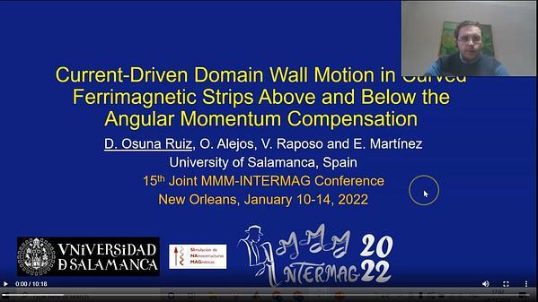 Current-Driven Domain Wall Motion in Curved Ferrimagnetic Strips Above and Below the Angular Momentum Compensation