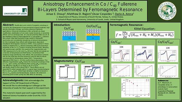 Anisotropy Enhancement in Co / C60 Fullerene Bi-Layers Determined by Ferromagnetic Resonance