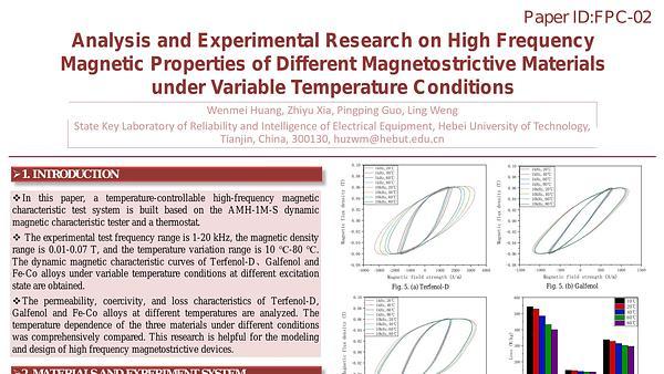 Analysis and Experimental Research on High Frequency Magnetic Properties of Different Magnetostrictive Materials Considering Temperature Effect