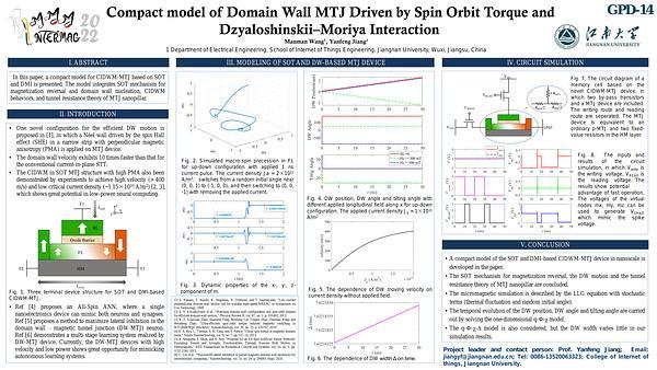 Compact Model of Domain Wall MTJ Device Driven by Spin Orbit Torque and Dzyaloshinskii–Moriya Interaction