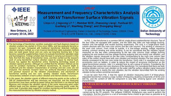 Measurement and Frequency Characteristics Analysis of 500 kV Transformer Surface Vibration Signals