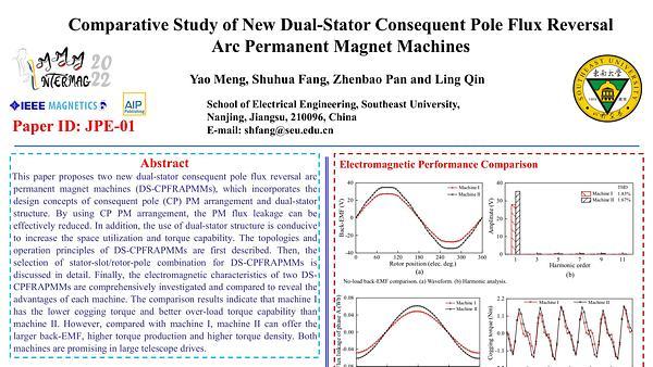 Comparative Study of New Dual-Stator Consequent Pole Flux Reversal Arc Permanent Magnet Machines