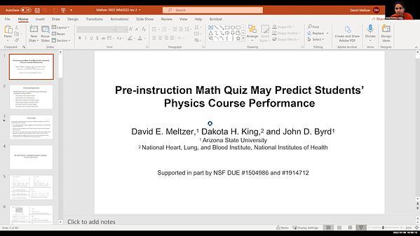 Pre-instruction math quiz may predict students’ physics course performance