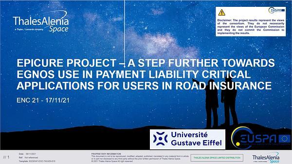 EPICURE project – A step further towards EGNOS use in Payment liability Critical applications for users in Road insurance