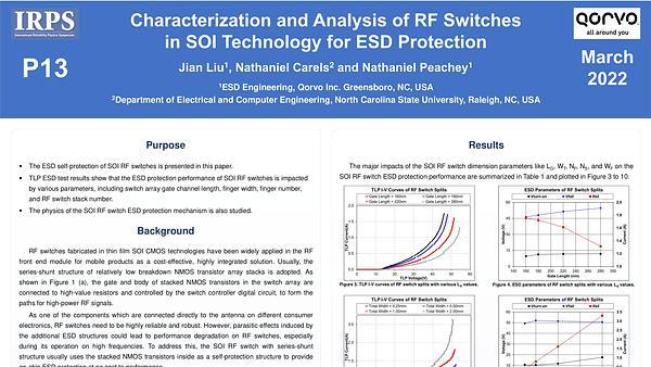 Characterization and Analysis of RF Switches  in SOI Technology for ESD Protection
