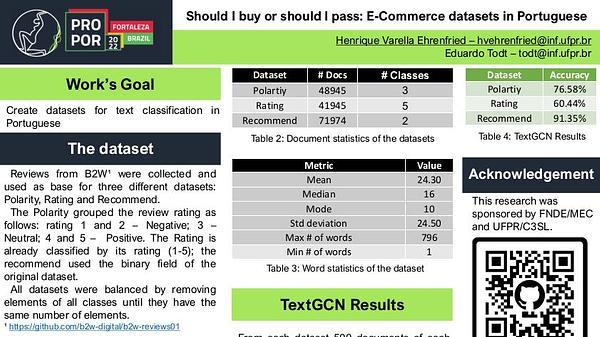 Should I buy or should I pass: E-Commerce datasets in Portuguese