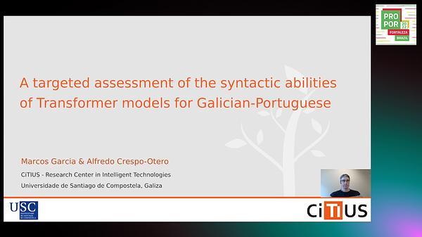 A Targeted Assessment of the Syntactic Abilities of Transformer Models for Galician-Portuguese