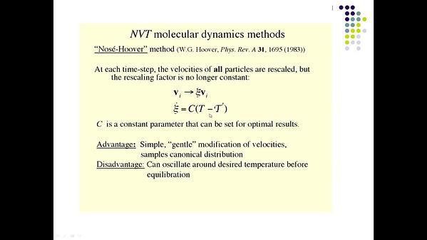 Molecular Dynamics MOOC 9.1.3. N, V, T Molecular Dynamics Methods