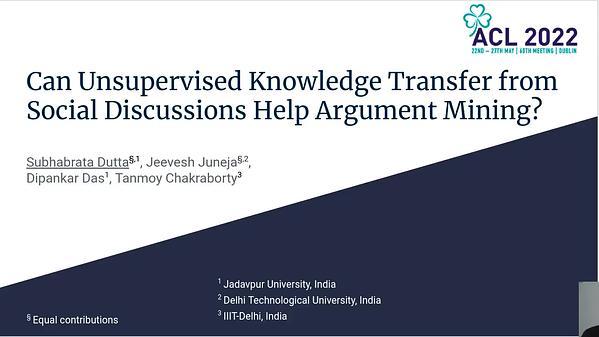 Can Unsupervised Knowledge Transfer from Social Discussions Help Argument Mining?