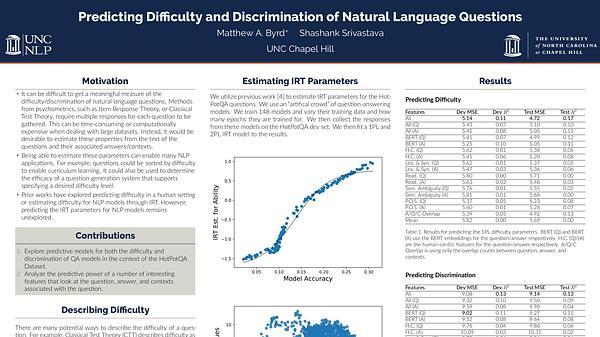Predicting Difficulty and Discrimination of Natural Language Questions