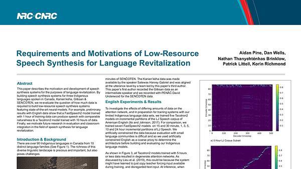 Requirements and Motivations of Low-Resource Speech Synthesis for Language Revitalization