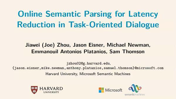 Online Semantic Parsing for Latency Reduction in Task-Oriented Dialogue