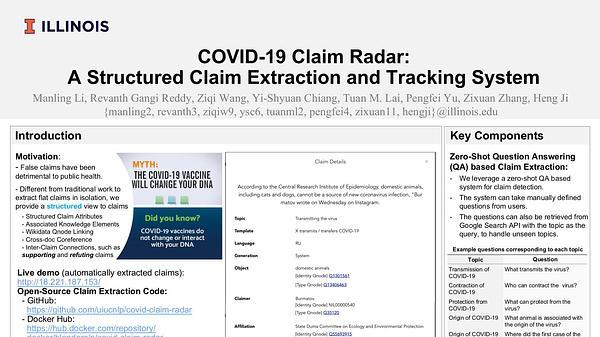 COVID-19 Claim Radar: A Structured Claim Extraction and Tracking System