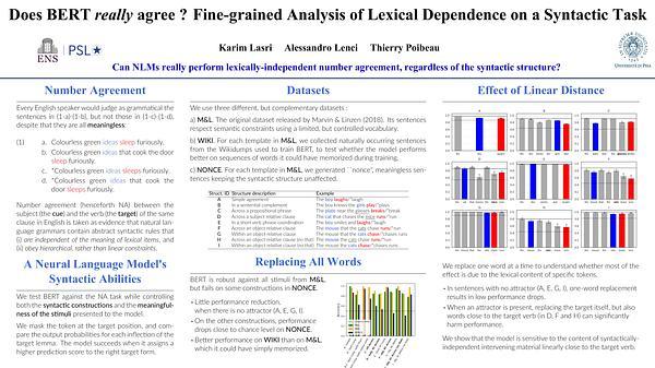 Does BERT really agree ? Fine-grained Analysis of Lexical Dependence on a Syntactic Task
