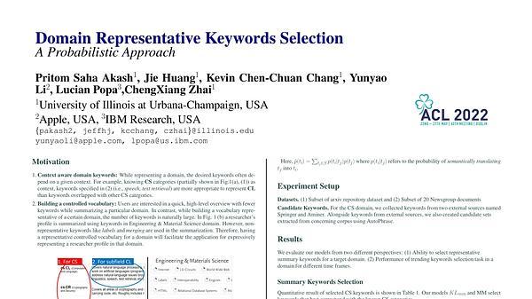 Domain Representative Keywords Selection: A Probabilistic Approach