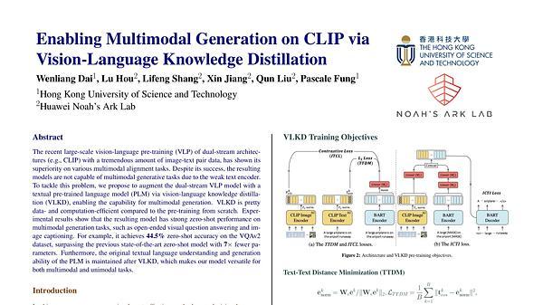 Enabling Multimodal Generation on CLIP via Vision-Language Knowledge Distillation