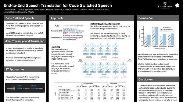 End-to-End Speech Translation for Code Switched Speech