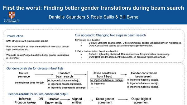 First the Worst: Finding Better Gender Translations During Beam Search