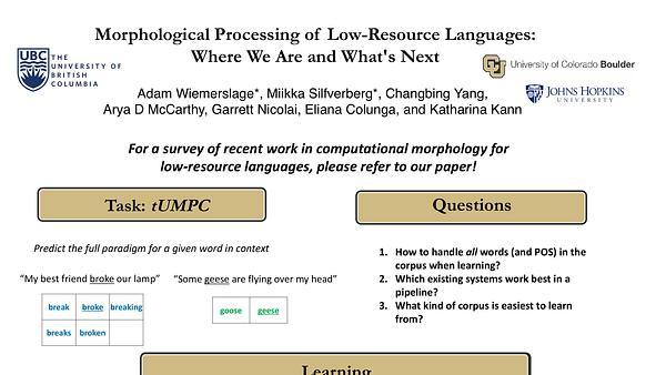 Morphological Processing of Low-Resource Languages: Where We Are and What’s Next