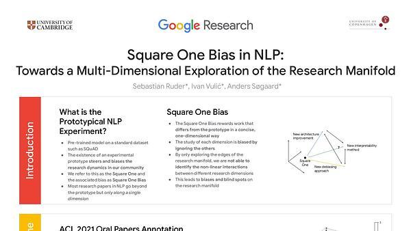 Square One Bias in NLP: Towards a Multi-Dimensional Exploration of the Research Manifold