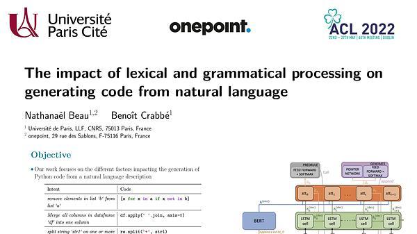 The impact of lexical and grammatical processing on generating code from natural language
