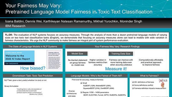 Your fairness may vary: Pretrained language model fairness in toxic text classification