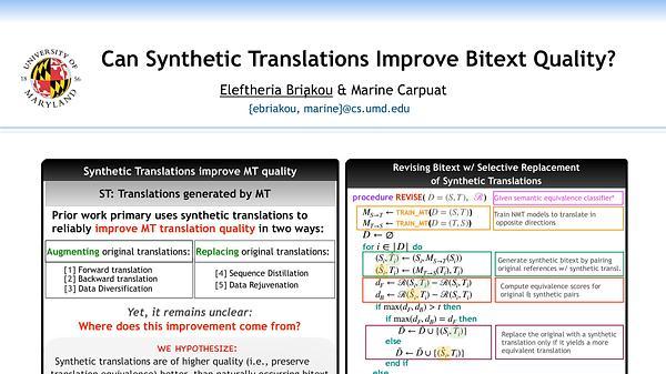 Can Synthetic Translations Improve Bitext Quality?