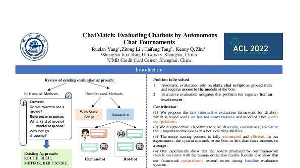 ChatMatch: Evaluating Chatbots by Autonomous Chat Tournaments