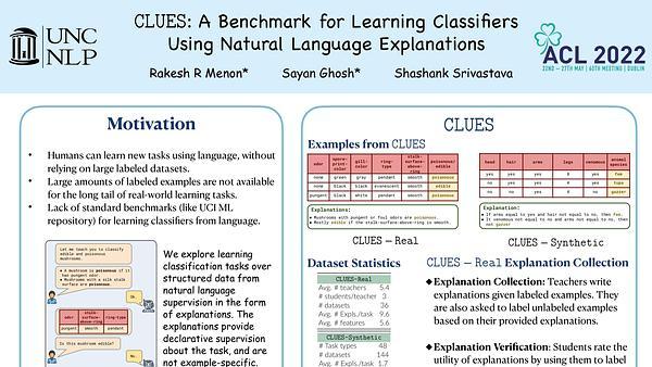 CLUES: A Benchmark for Learning Classifiers using Natural Language Explanations