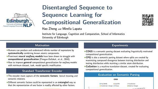 Disentangled Sequence to Sequence Learning for Compositional Generalization