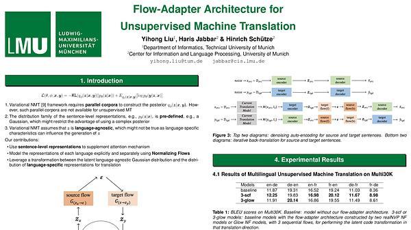 Flow-Adapter Architecture for Unsupervised Machine Translation