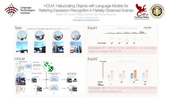 HOLM: Hallucinating Objects with Language Models for Referring Expression Recognition in Partially-Observed Scenes