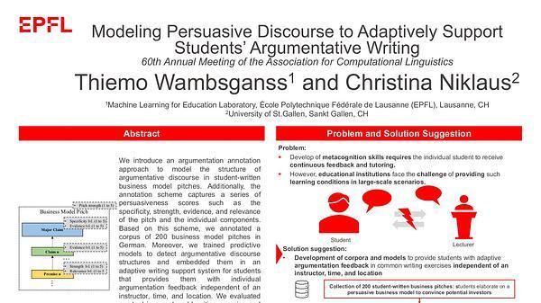 Modeling Persuasive Discourse to Adaptively Support Students' Argumentative Writing