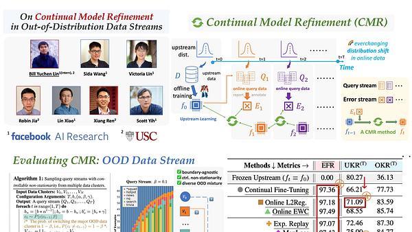 On Continual Model Refinement in Out-of-Distribution Data Streams