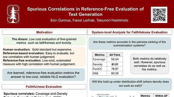 Spurious Correlations in Reference-Free Evaluation of Text Generation
