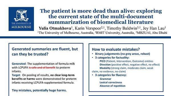 The patient is more dead than alive: exploring the current state of the multi-document summarisation of the biomedical literature