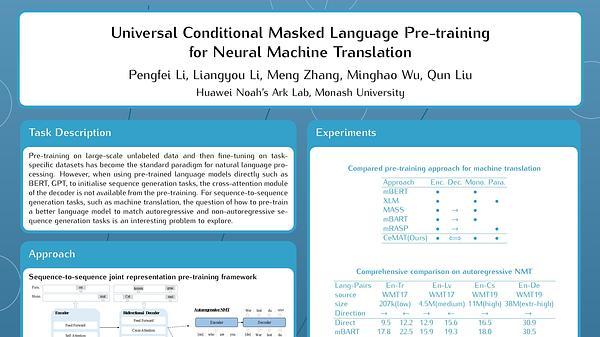 Universal Conditional Masked Language Pre-training for Neural Machine Translation